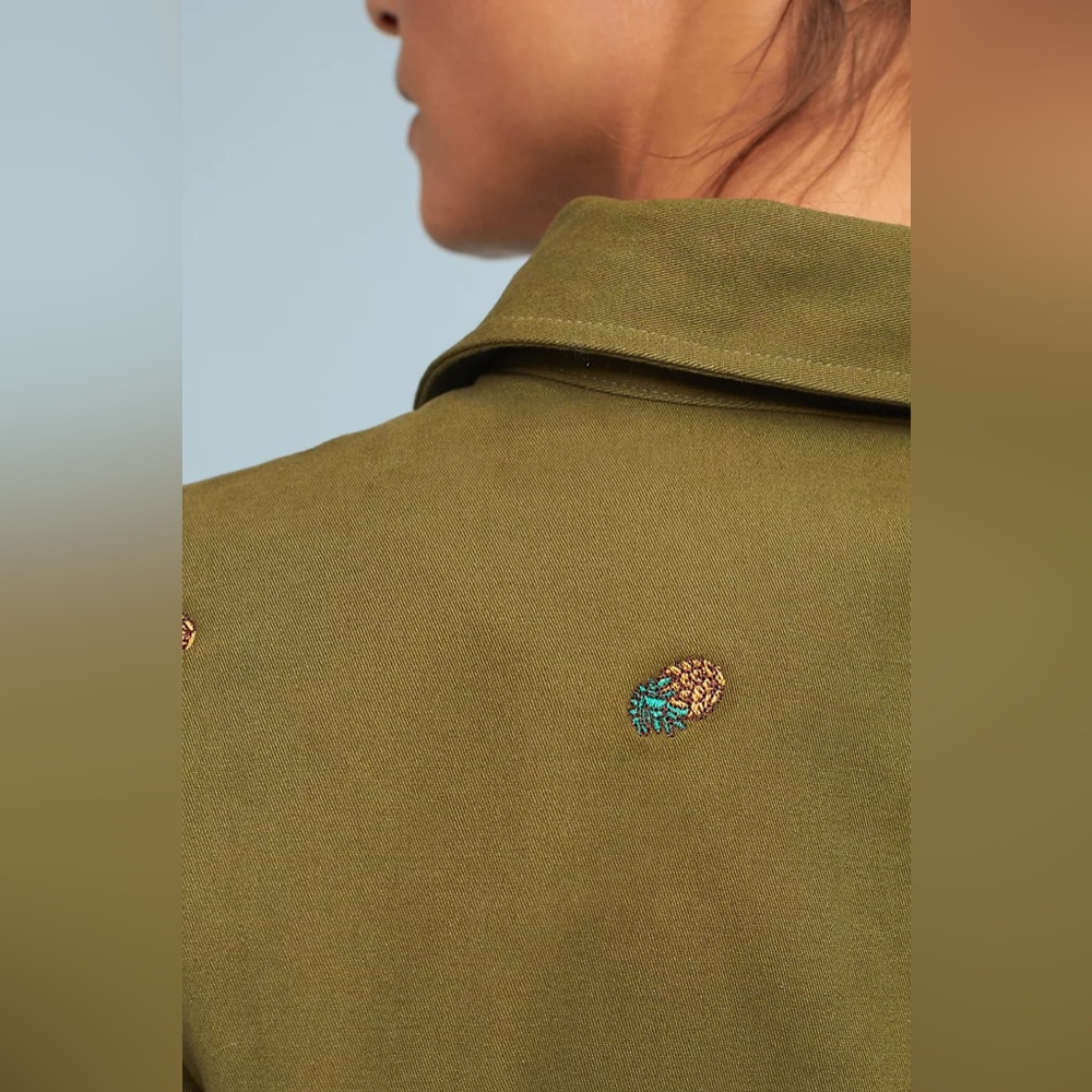 ENGLISH FACTORY Pineapple Printed Embroidered Jacket Olive Green Cotton Canvas S - Picture 4 of 13